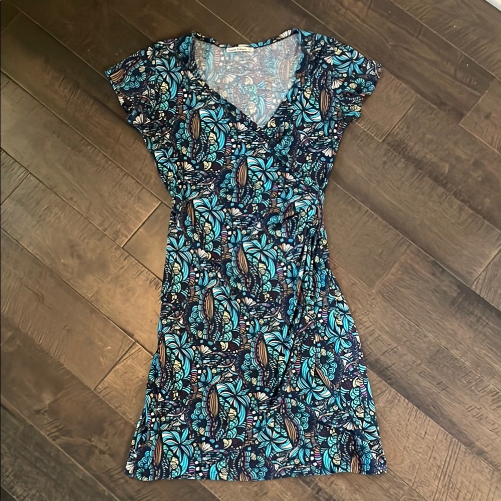 Patterned Navy Faux Wrap Dress